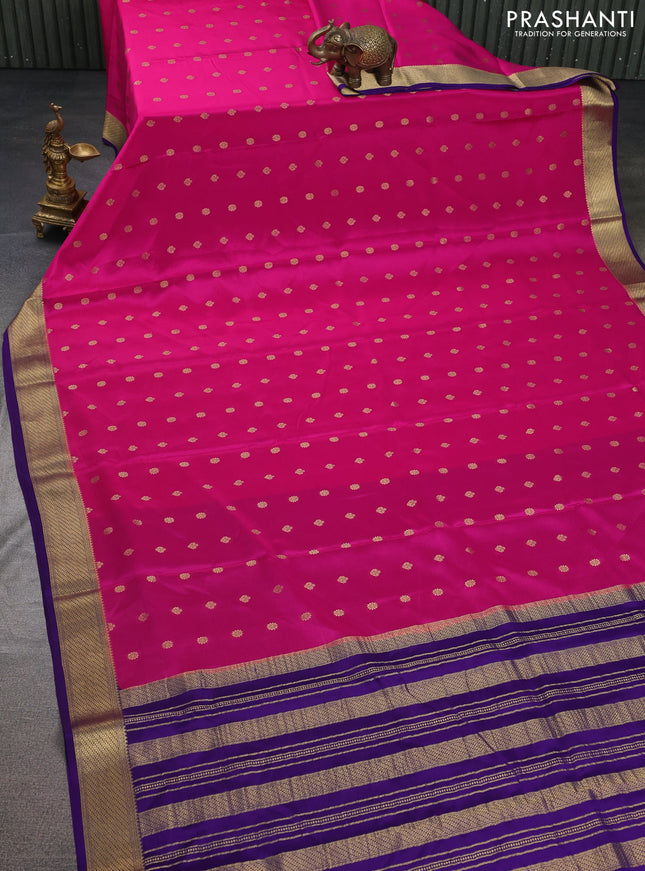 Pure mysore silk saree pink and violet with allover zari woven buttas and zari woven border