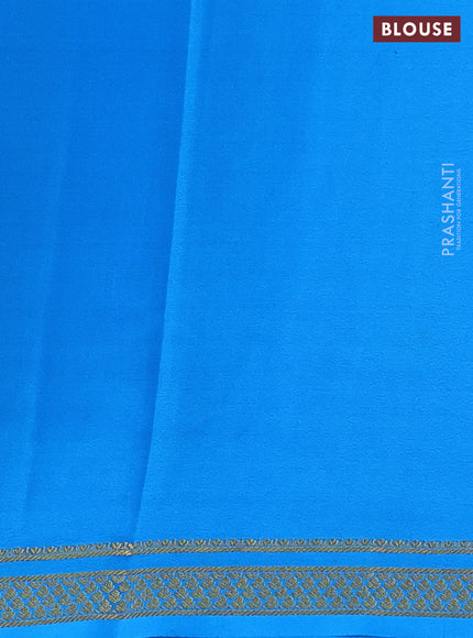 Pure mysore silk saree pink and blue with allover zari checked pattern and zari woven border
