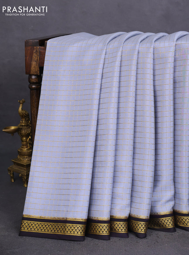 Pure mysore silk saree grey and black with allover zari checked pattern and zari woven border