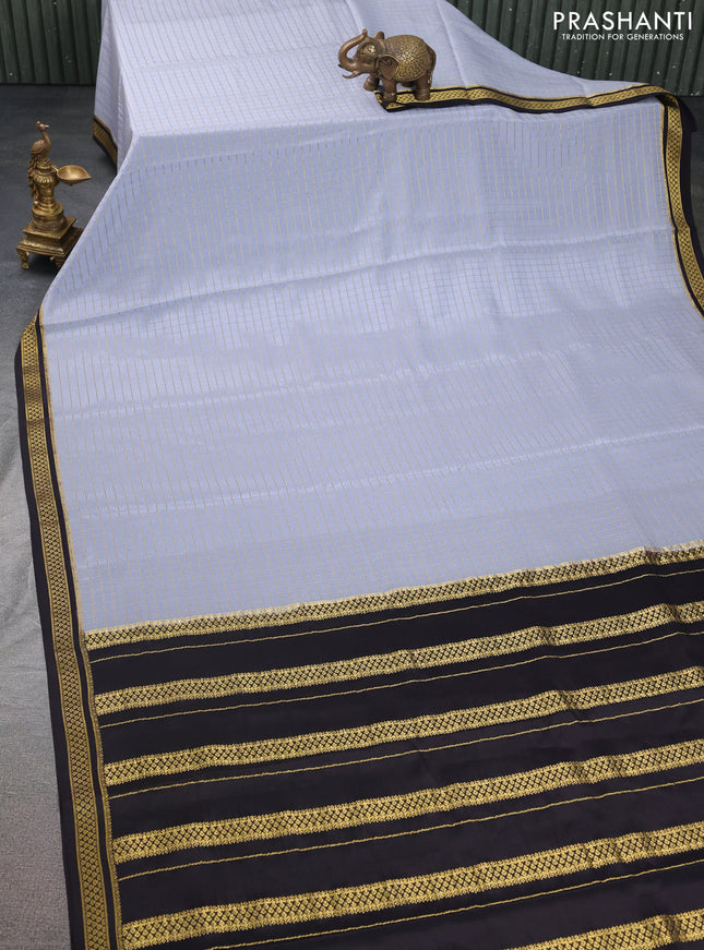 Pure mysore silk saree grey and black with allover zari checked pattern and zari woven border