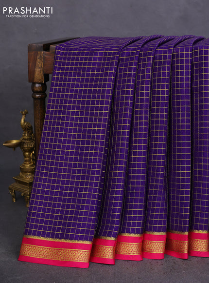 Pure mysore silk saree violet and pink with allover zari checked pattern and zari woven border