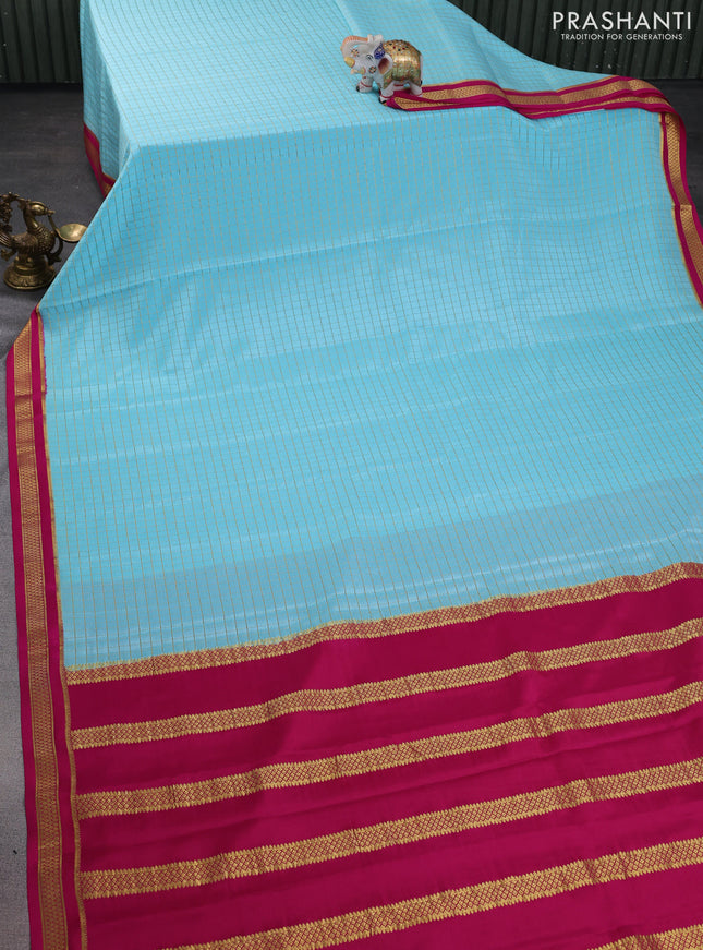 Pure mysore silk saree light blue and pink with allover zari checked pattern and zari woven border
