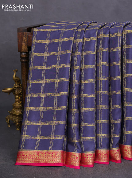 Pure mysore silk saree blue shade and pink with allover zari checked pattern and zari woven border