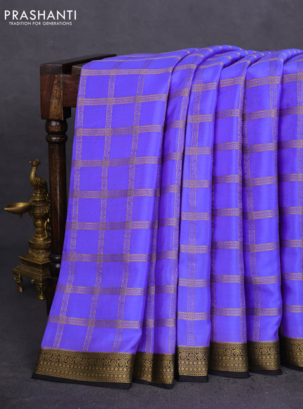Pure mysore silk saree lavender and black with allover zari checked pattern and zari woven border