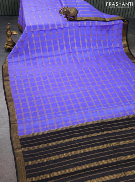 Pure mysore silk saree lavender and black with allover zari checked pattern and zari woven border