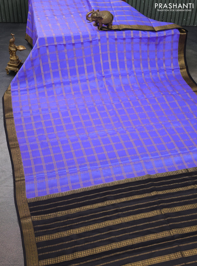 Pure mysore silk saree lavender and black with allover zari checked pattern and zari woven border