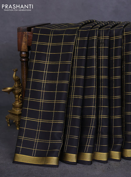 Pure mysore silk saree black with allover zari checked pattern and zari woven border