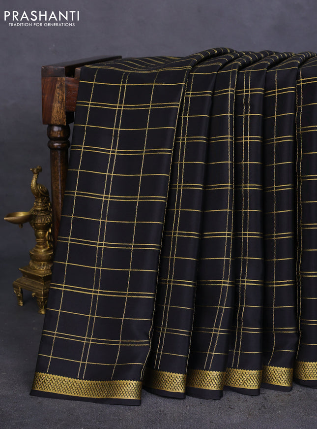 Pure mysore silk saree black with allover zari checked pattern and zari woven border