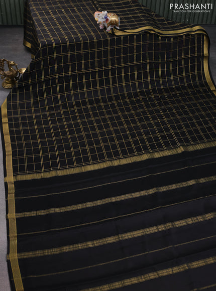 Pure mysore silk saree black with allover zari checked pattern and zari woven border