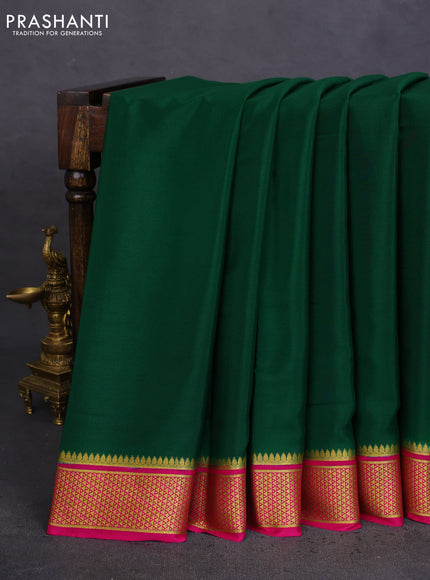 Pure mysore silk saree green and light pink with plain body and zari woven border