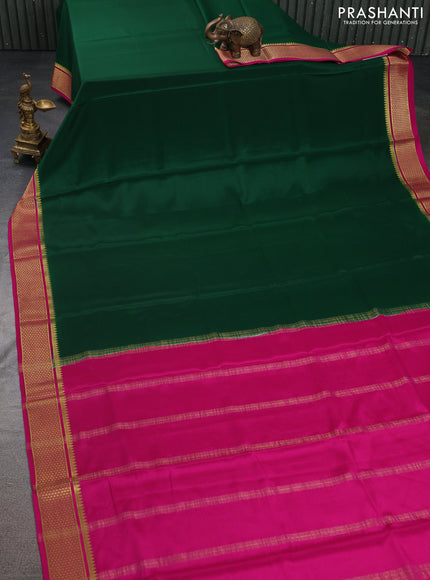 Pure mysore silk saree green and light pink with plain body and zari woven border