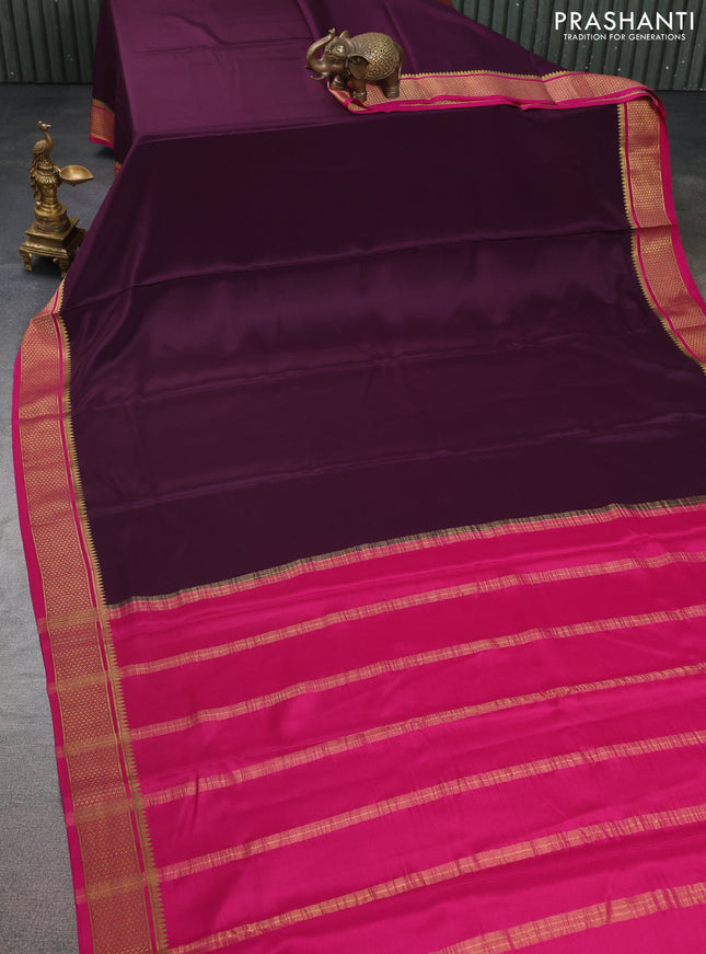 Pure mysore silk saree deep wine and pink with plain body and zari woven border