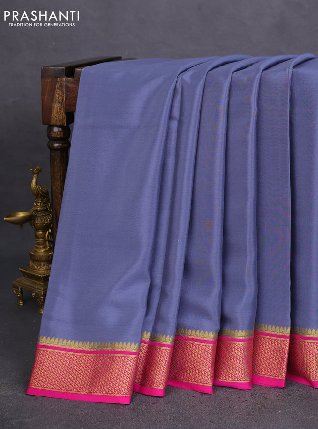 Pure mysore silk saree grey and pink with plain body and zari woven border