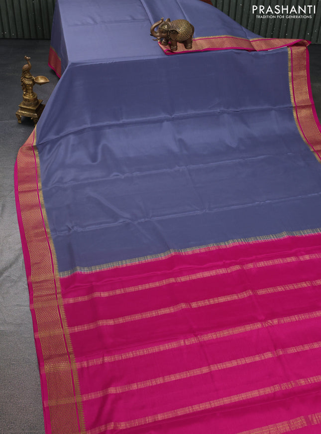 Pure mysore silk saree grey and pink with plain body and zari woven border