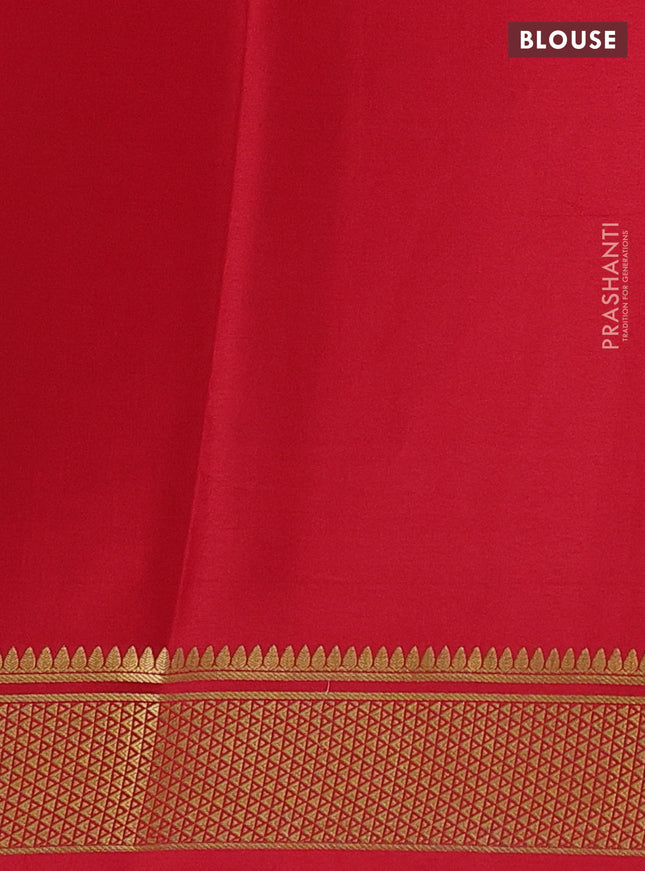 Pure mysore silk saree dark green and red with plain body and zari woven border