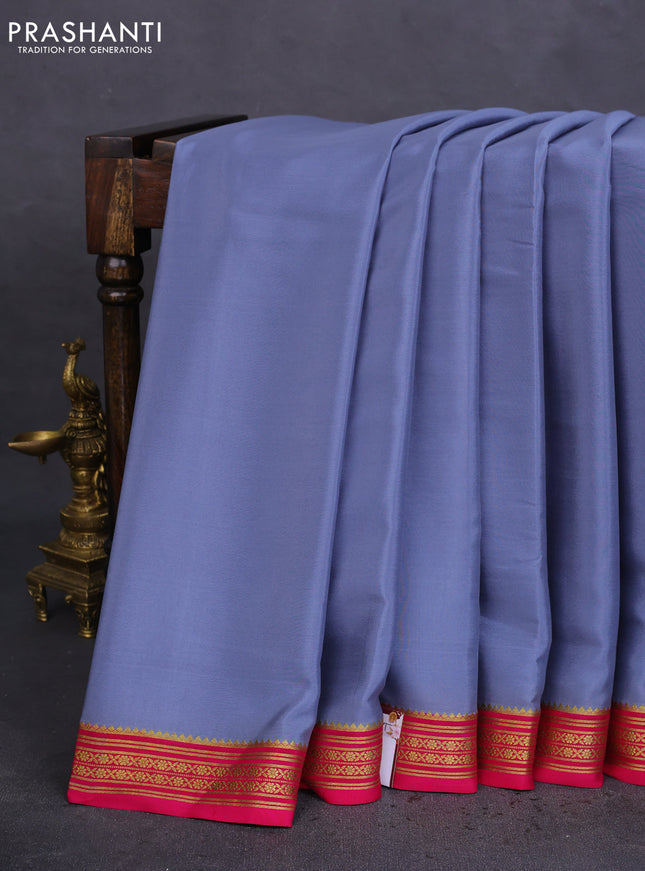 Pure mysore silk saree grey and pink with plain body and zari woven border