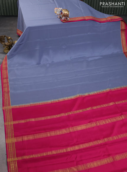 Pure mysore silk saree grey and pink with plain body and zari woven border