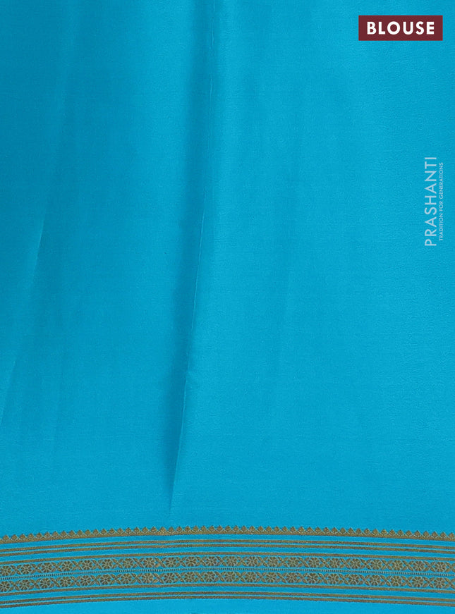 Pure mysore silk saree purple and teal blue with plain body and zari woven border