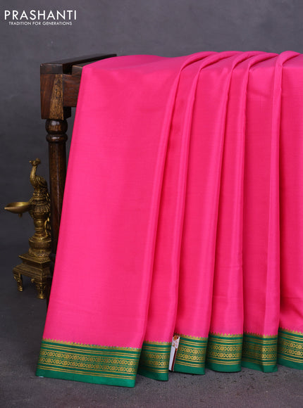 Pure mysore silk saree pink and green with plain body and zari woven border