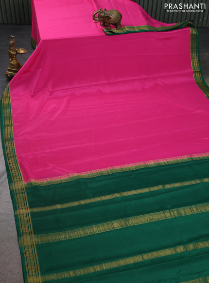 Pure mysore silk saree pink and green with plain body and zari woven border