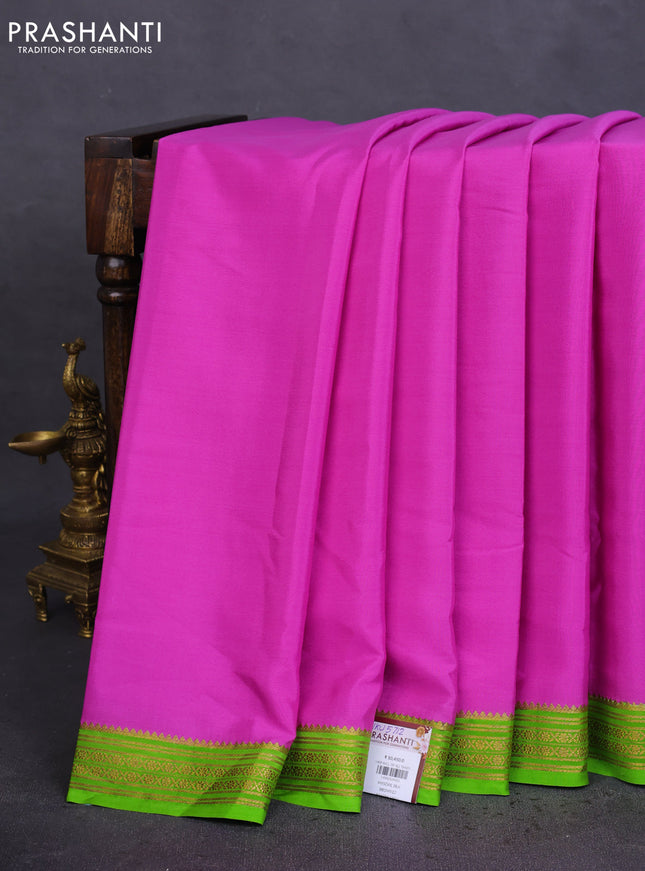 Pure mysore silk saree purple shade and light green with plain body and zari woven border