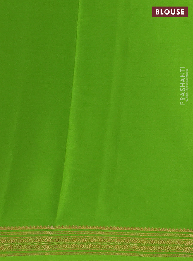 Pure mysore silk saree purple shade and light green with plain body and zari woven border