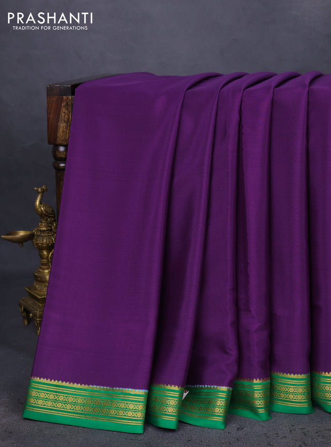 Pure mysore silk saree purple and green with plain body and zari woven border