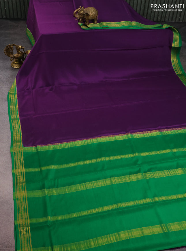 Pure mysore silk saree purple and green with plain body and zari woven border