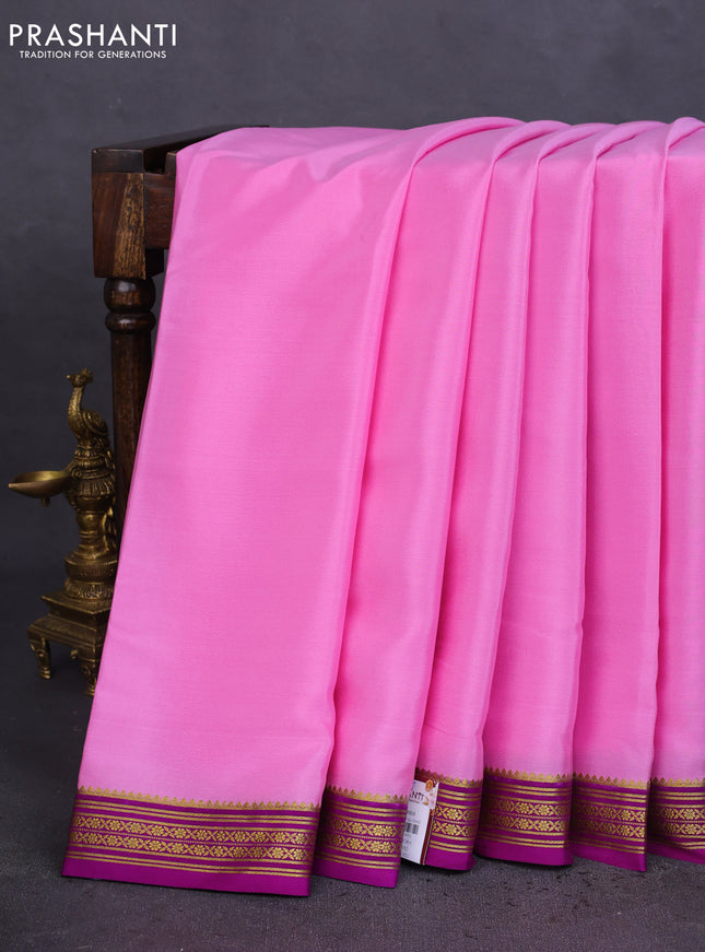 Pure mysore silk saree light pink and purple with plain body and zari woven border