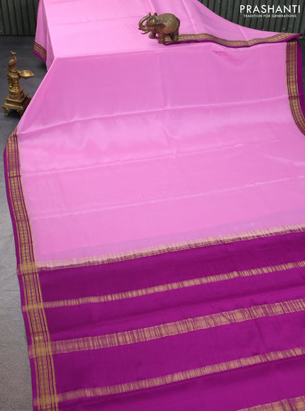 Pure mysore silk saree light pink and purple with plain body and zari woven border