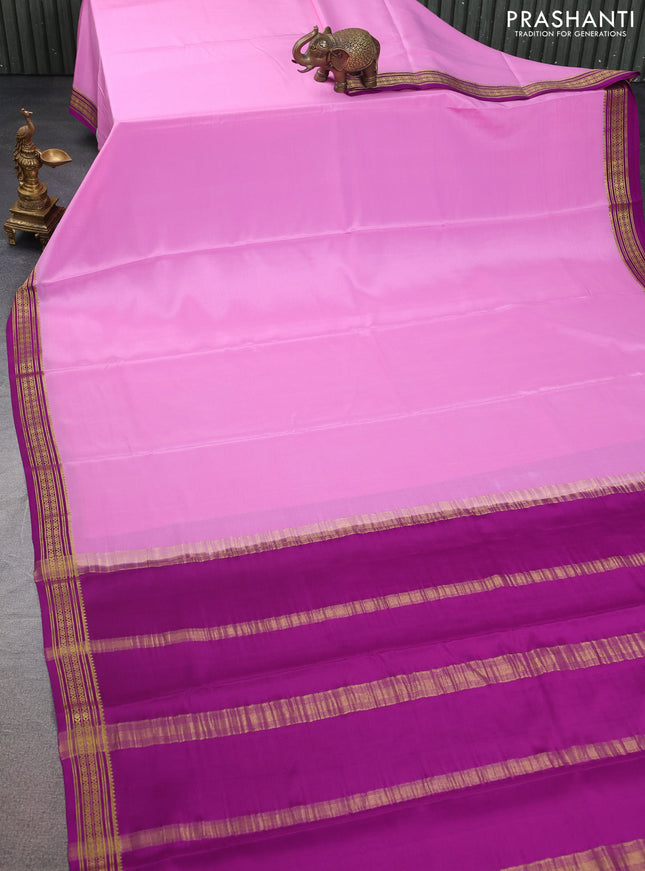 Pure mysore silk saree light pink and purple with plain body and zari woven border