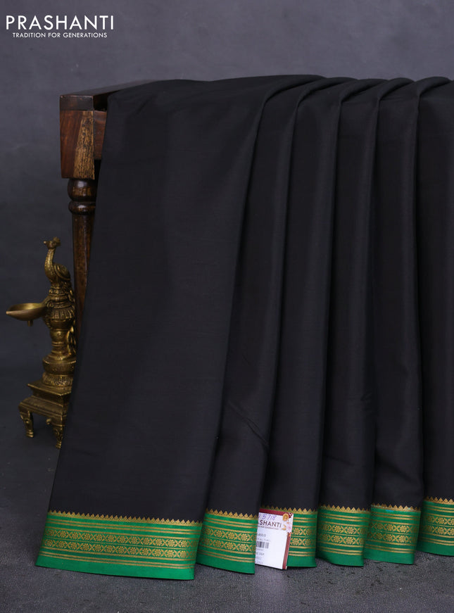 Pure mysore silk saree black and green with plain body and zari woven border