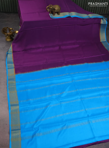 Pure mysore silk saree purple and blue with plain body and zari woven border