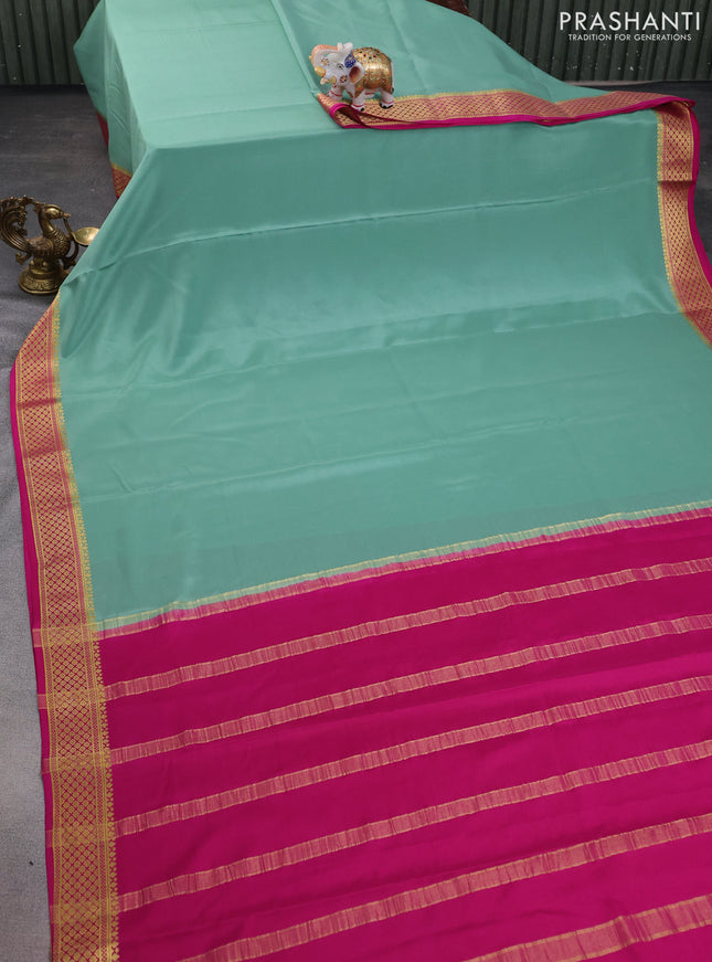 Pure mysore silk saree pastel green and pink with plain body and zari woven border