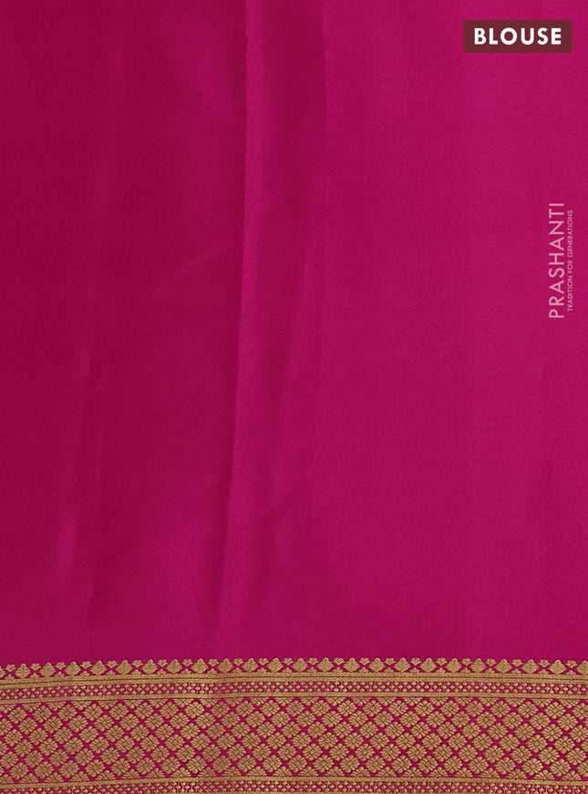 Pure mysore silk saree pastel green and pink with plain body and zari woven border