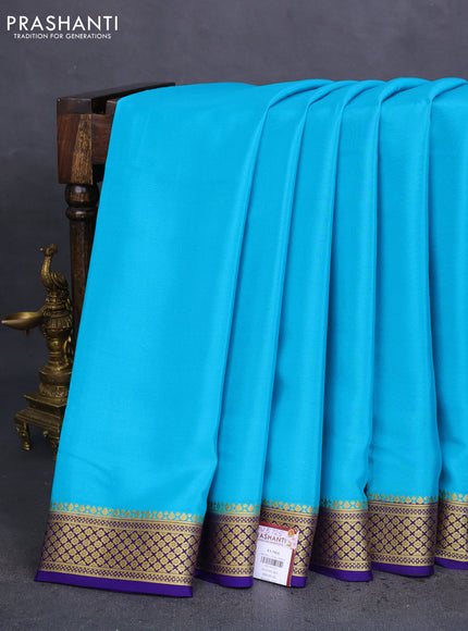 Pure mysore silk saree light blue and blue with plain body and zari woven border