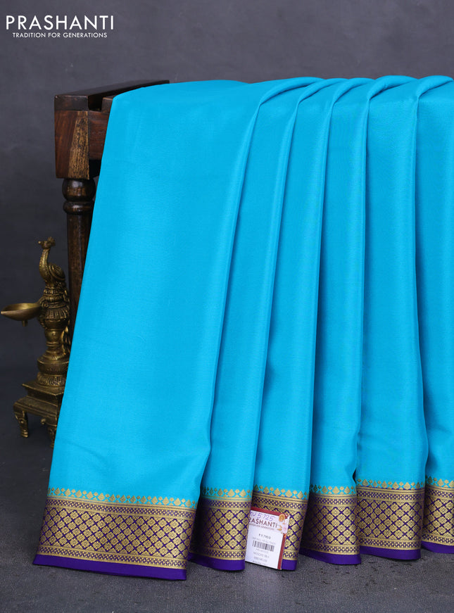 Pure mysore silk saree light blue and blue with plain body and zari woven border
