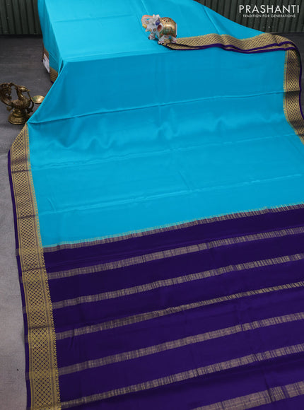 Pure mysore silk saree light blue and blue with plain body and zari woven border