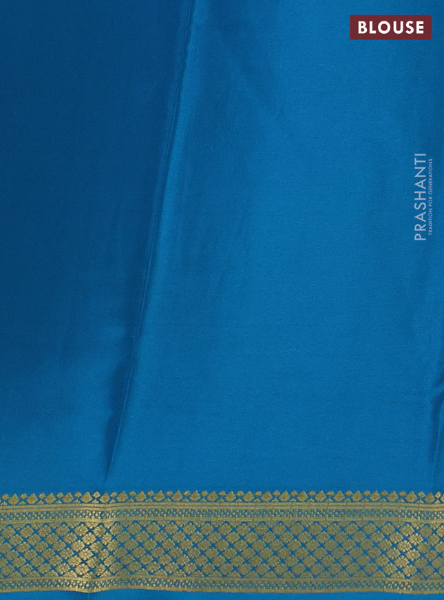 Pure mysore silk saree mango yellow and cs blue with plain body and zari woven border