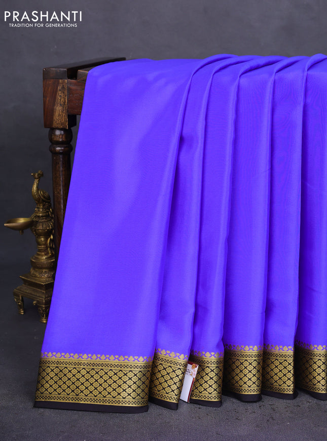 Pure mysore silk saree royal blue and black with plain body and zari woven border