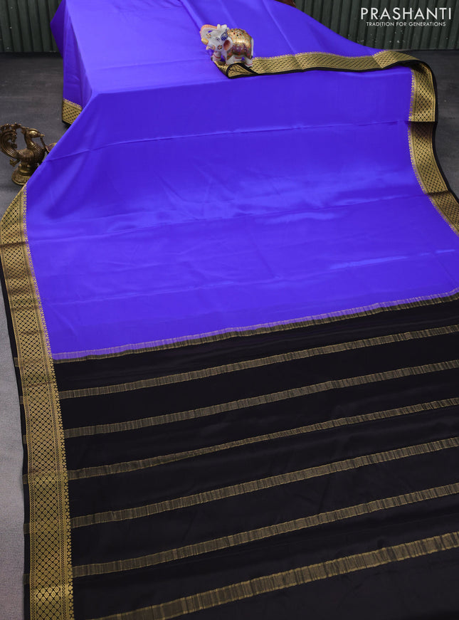 Pure mysore silk saree royal blue and black with plain body and zari woven border