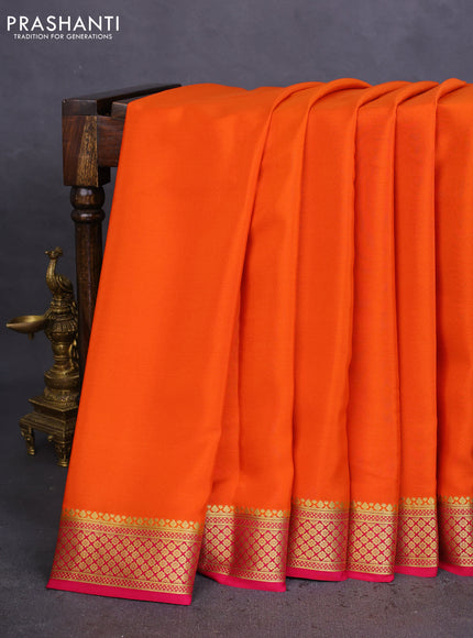 Pure mysore silk saree orange and pink with plain body and zari woven border