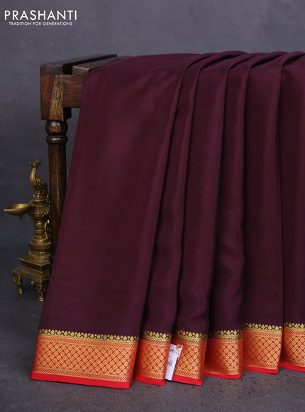 Pure mysore silk saree deep wine shade and red with plain body and zari woven border