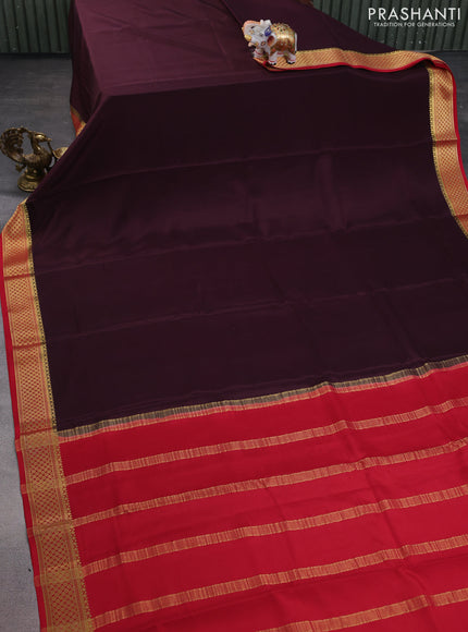 Pure mysore silk saree deep wine shade and red with plain body and zari woven border