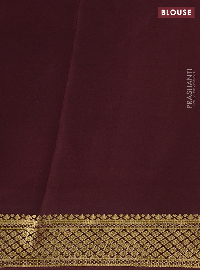 Pure mysore silk saree peach orange and brown with plain body and zari woven border