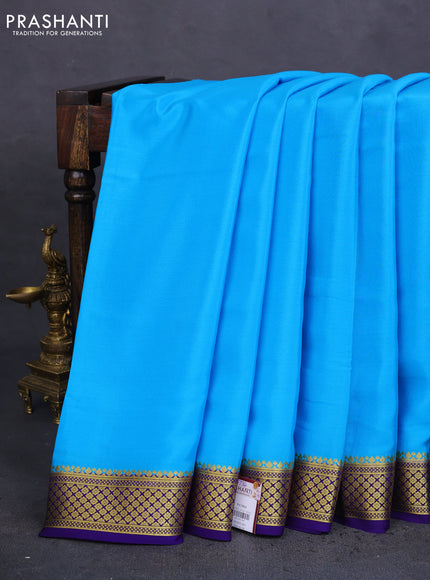 Pure mysore silk saree light blue and dark blue with plain body and zari woven border