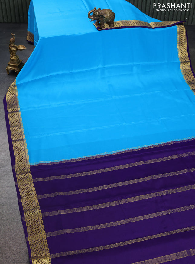 Pure mysore silk saree light blue and dark blue with plain body and zari woven border