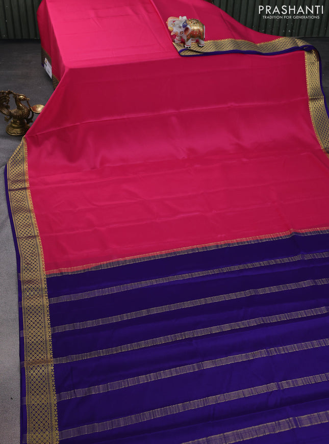 Pure mysore silk saree pink and blue with plain body and zari woven border