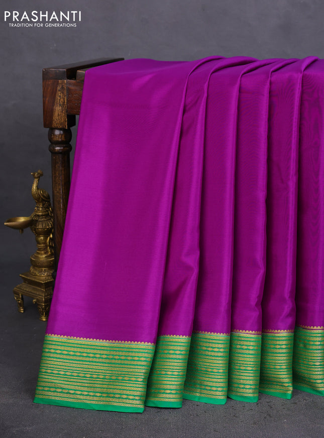 Pure mysore silk saree violet and green with plain body and zari woven border
