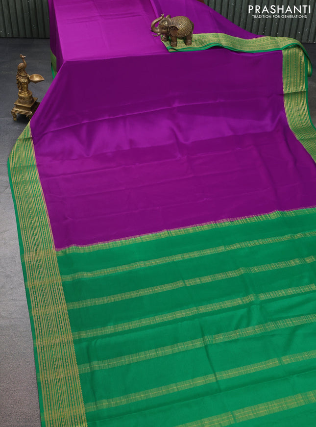 Pure mysore silk saree violet and green with plain body and zari woven border